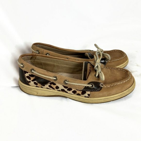 Sperry Boat Shoes Women Size 6.5 Top Sider Angelfish Leopard Print - Picture 1 of 5